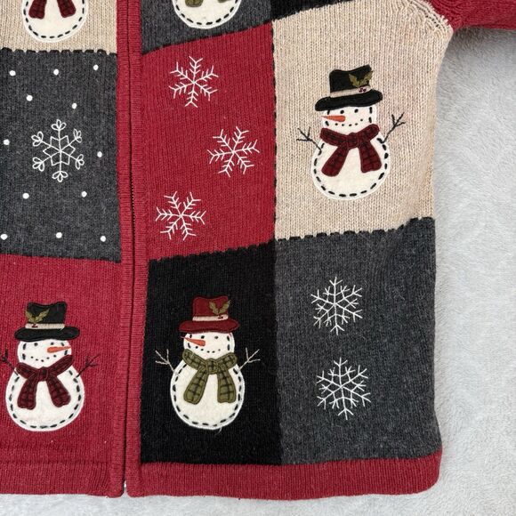 Vtg Ugly Christmas Sweater Large Petite Cardigan Snowman Holiday Winter Grandma - Picture 4 of 11